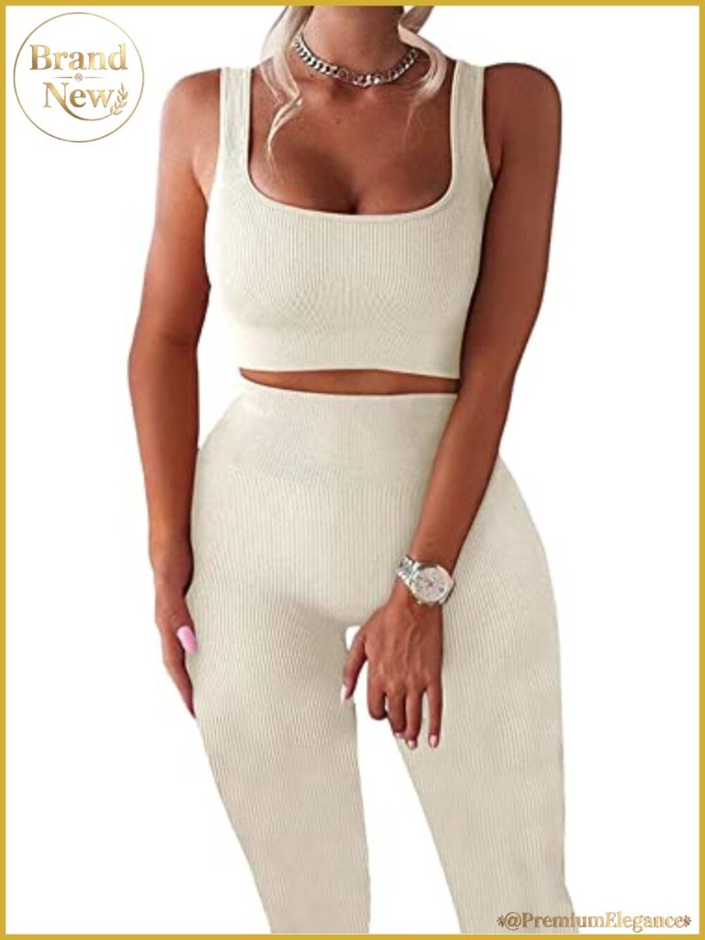 Ribbed Seamless Workout Set Crop Tank Biker Shorts Gym Yoga Activewear